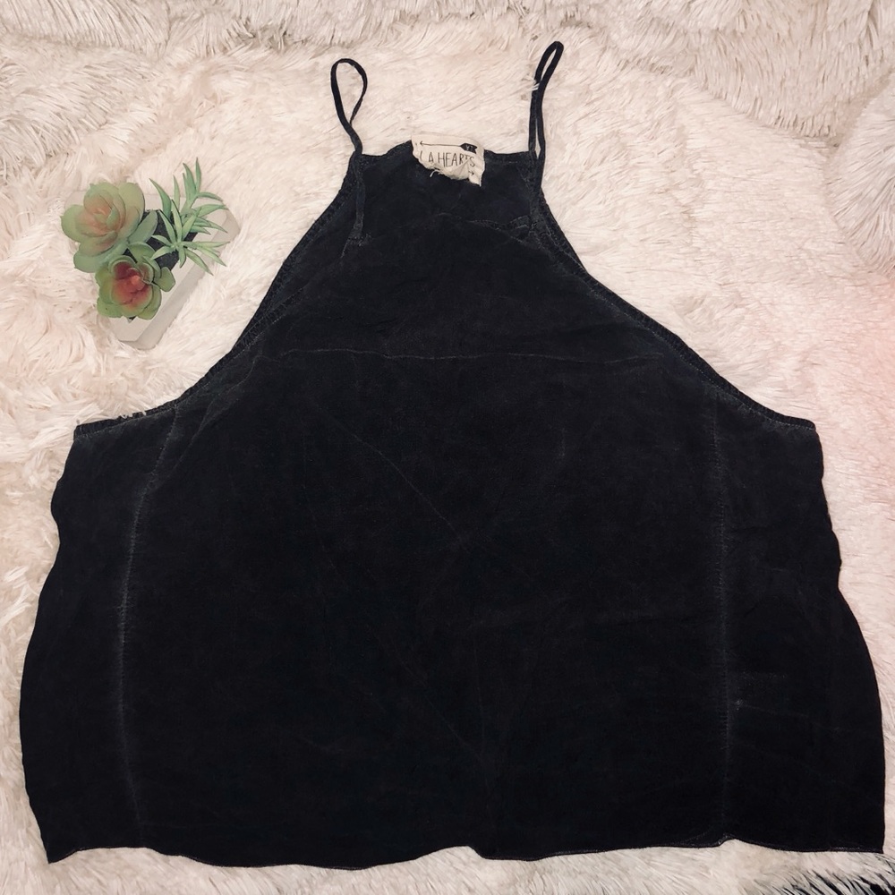 Heather Black Spaghetti Strap Flowy Crop Top 🖤